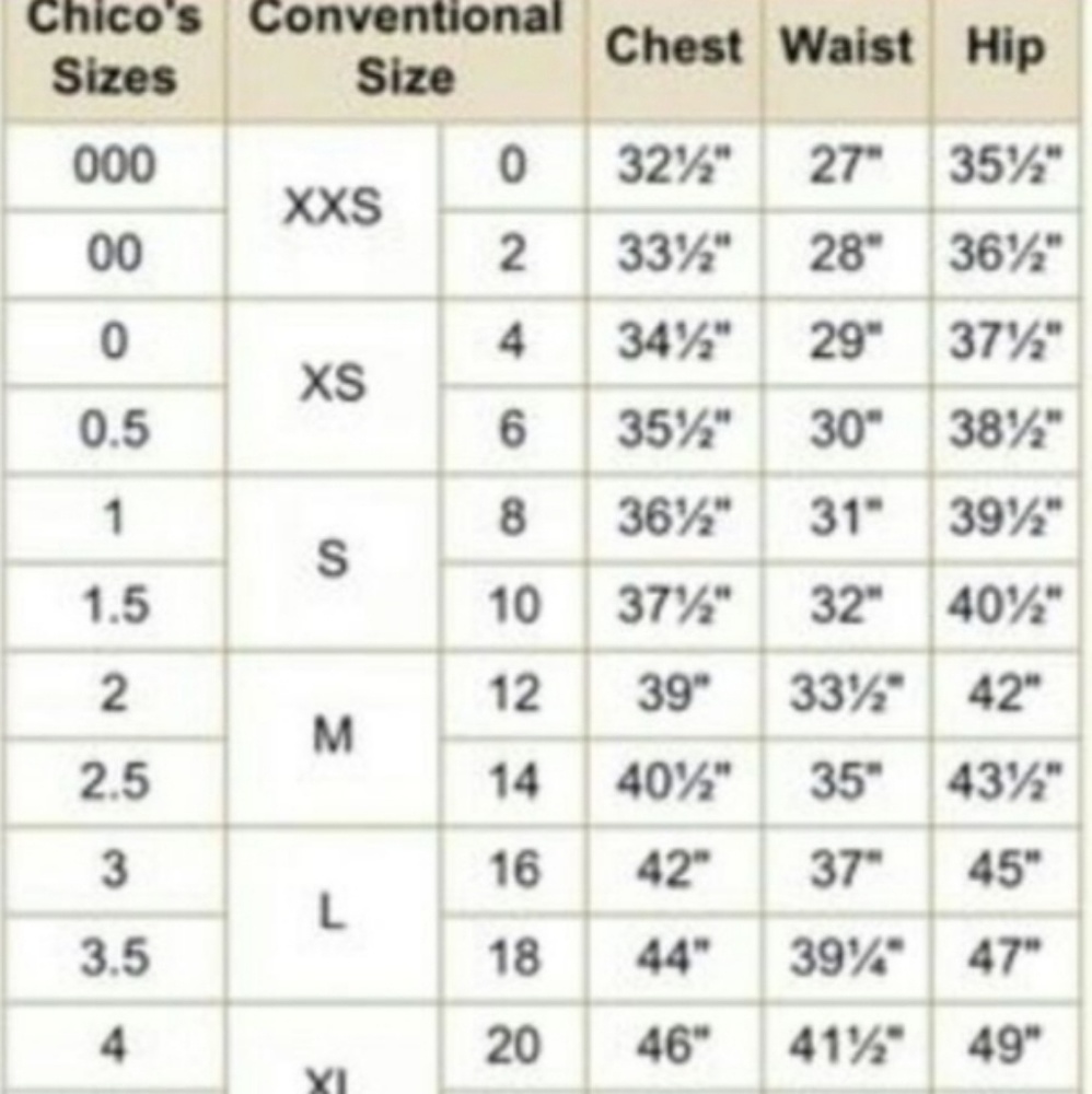Chico's Size Chart